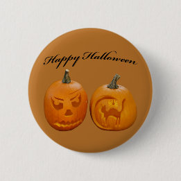 Macaron Rond 5 Cm Deux citrouilles Joyeux Halloween