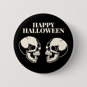 Macaron Rond 5 Cm Deux crânes rient Joyeux Halloween