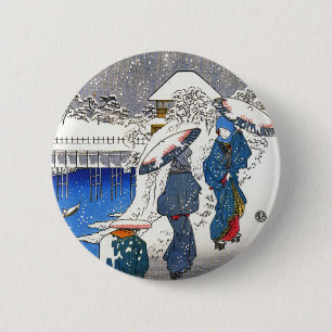 Macaron Rond 5 Cm Deux dames qui discutent dans la neige, Ando Hiros