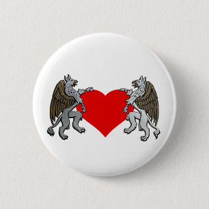 Macaron Rond 5 Cm Deux griffons et un coeur