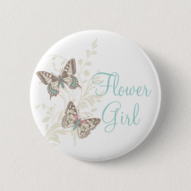Macaron Rond 5 Cm Deux papillons fille fleur mariage pin / bouton (Devant)