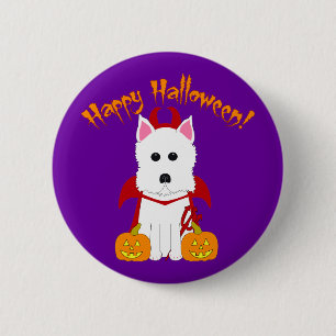 Macaron Rond 5 Cm Diable heureux de Halloween Westie