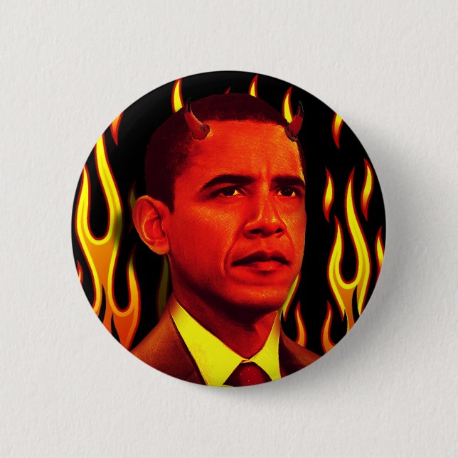 Macaron Rond 5 Cm Diable rouge Barack Obama l'antichriste (Devant)