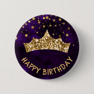 Macaron Rond 5 Cm Diadème en or avec bokeh doré & Joyeux anniversair