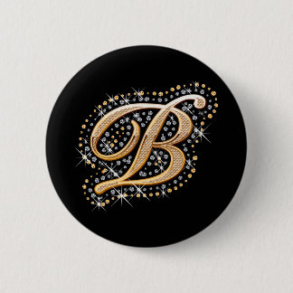 Macaron Rond 5 Cm Diamants blancs et bouton "B" initial d'or
