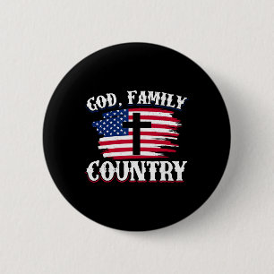 Macaron Rond 5 Cm Dieu Famille Pays Drapeau Américain Croix Chrétien