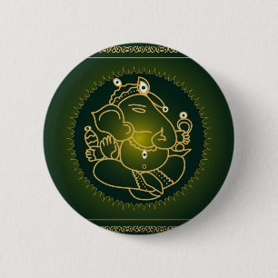Macaron Rond 5 Cm Dieu Ganesha sur le vert - bouton