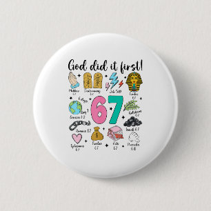 Macaron Rond 5 Cm Dieu l'a fait en premier 67 Six Sept Mème Jésus-Ch