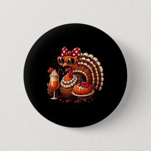 Macaron Rond 5 Cm Dinde buvant du café arc de Thanksgiving femmes Tu