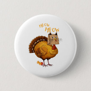 Macaron Rond 5 Cm Dinde de Thanksgiving Chat Miaou Drôle Hommes Femm
