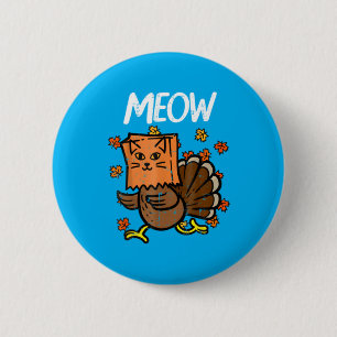 Macaron Rond 5 Cm Dinde de Thanksgiving Meow Tête de Chat Automne
