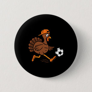 Macaron Rond 5 Cm Dindon jouant au football de Thanksgiving Garçon E