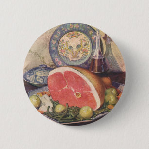 Macaron Rond 5 Cm Dîner vintage de jambon avec haricots verts et pom