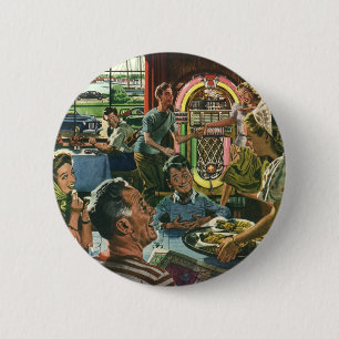 Macaron Rond 5 Cm Dîner vintage en famille à un dîner avec Jukebox