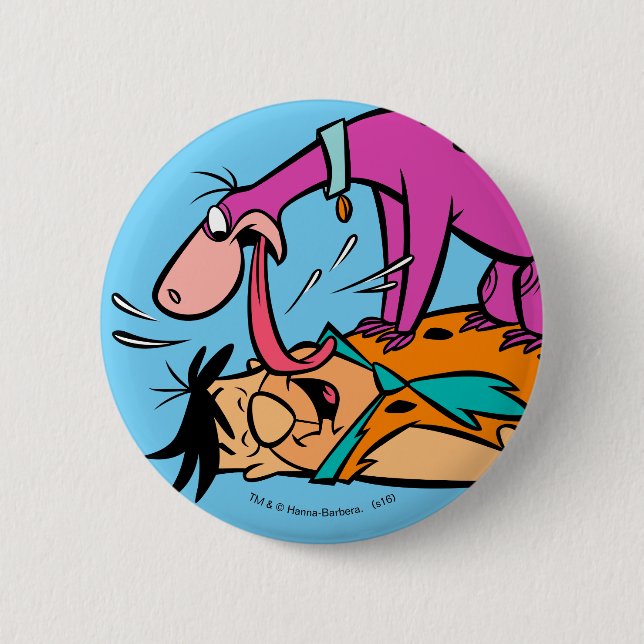 Macaron Rond 5 Cm Dino Licking Fred Flintstone (Devant)