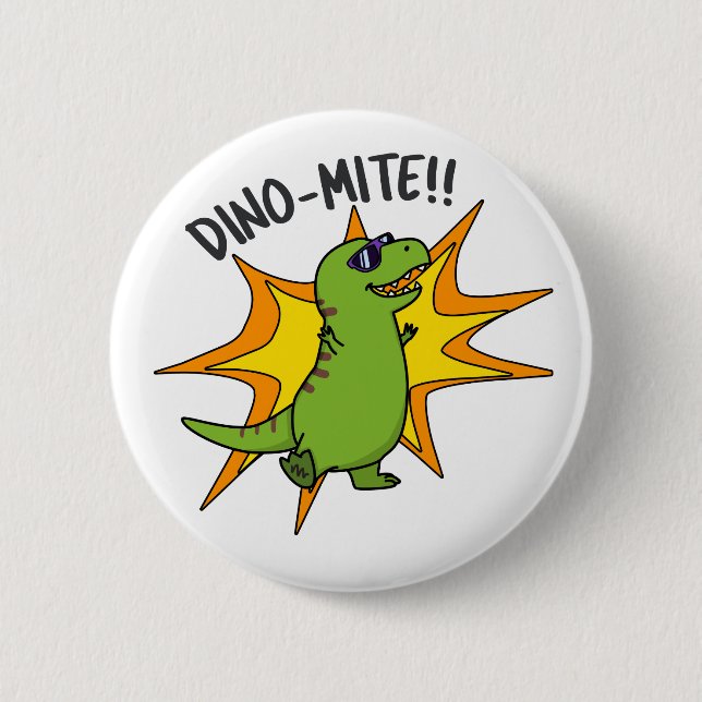 Macaron Rond 5 Cm Dino-mite Funny TRex Dinosaur Pun (Devant)