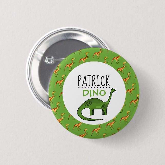 Macaron Rond 5 Cm Dino Personnalisé Nom, Dinosaur Insigne Ronde De 6 (Devant & derrière)