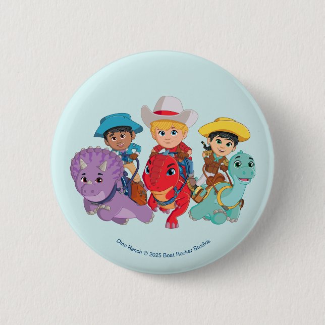 Macaron Rond 5 Cm Dino Ranch Friends Design (Devant)