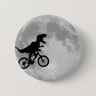 Macaron Rond 5 Cm Dinosaur on a Bike In Sky With Moon Fun