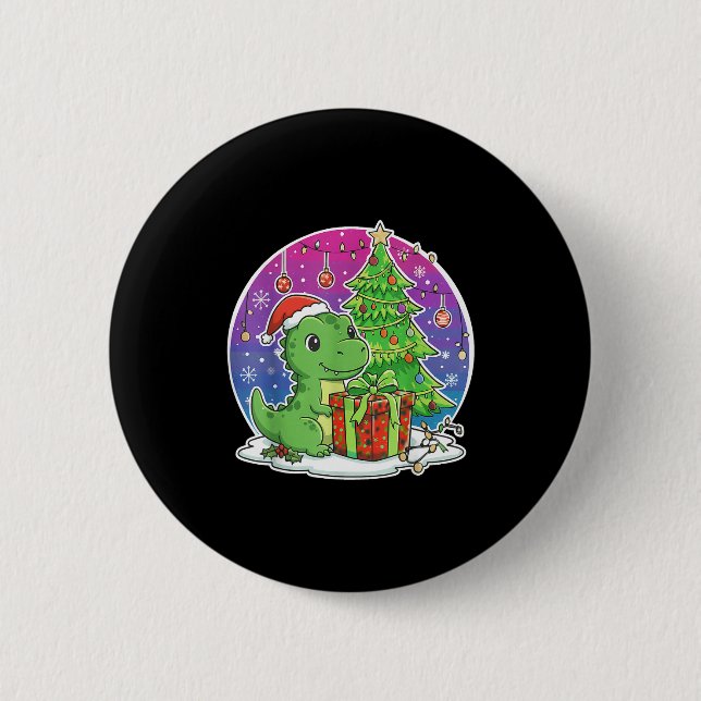 Macaron Rond 5 Cm Dinosaur Santa Hat Xmas Dinosaur Lover Adults Boy  (Devant)
