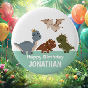 Macaron Rond 5 Cm Dinosaure Boho Vert