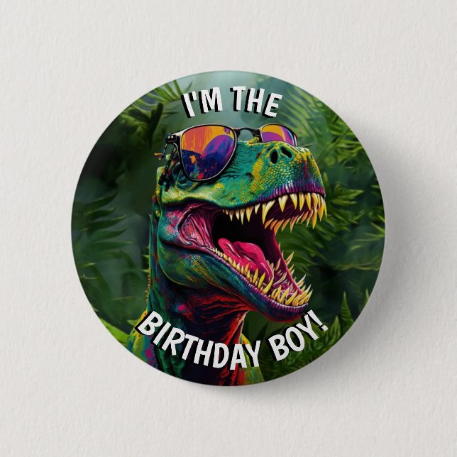 Macaron Rond 5 Cm Dinosaure Cool ANNIVERSAIRE garçon (Devant)