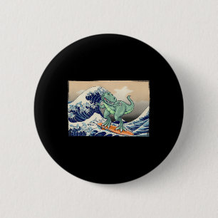 Macaron Rond 5 Cm Dinosaure drôle, T Rex Surfant, Art de dinosaure, 