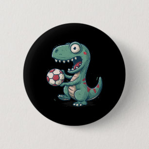 Macaron Rond 5 Cm Dinosaure Excité De Football Pour Juric Et Amateur