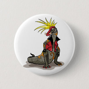 Macaron Rond 5 Cm Dinosaure Hadrosaurus Habillé Comme Un Punk.