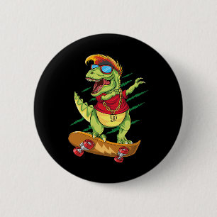 Macaron Rond 5 Cm Dinosaure skater cool en skateboard faisant le dab