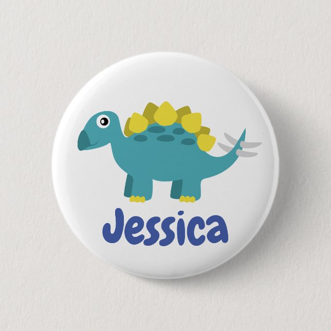 Macaron Rond 5 Cm Dinosaure Stegosaurus Nom des enfants (Devant)