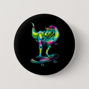 Macaron Rond 5 Cm Dinosaure sur skateboard skateboardant équipement 