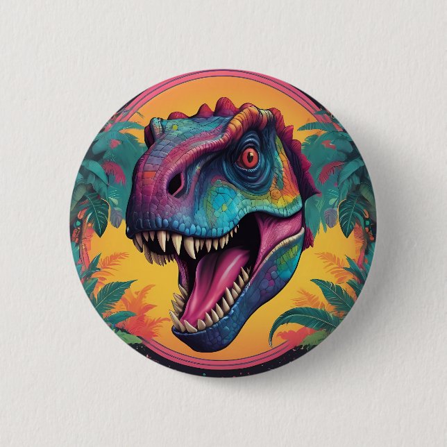 Macaron Rond 5 Cm Dinosaure T-Rex Cute (Devant)