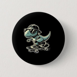 Macaron Rond 5 Cm Dinosaure T Rex Skateboard Drôle Rétro Planche à R