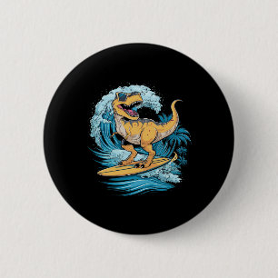 Macaron Rond 5 Cm Dinosaure T-rex surfeur de plage 