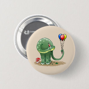 Macaron Rond 5 Cm Dinosaure tenant les ballons d'anniversaire