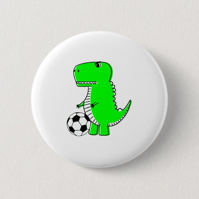 Macaron Rond 5 Cm Dinosaure Vert Aime Le Football (Devant)