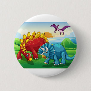 Macaron Rond 5 Cm Dinosaures en parc