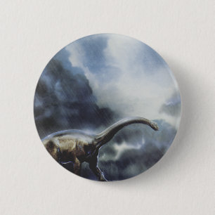 Macaron Rond 5 Cm Dinosaures Vintage, Barapasaurus avec Nuages Orage