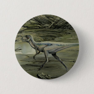 Macaron Rond 5 Cm Dinosaures vintage, un Hypsilophodon du Crétacé