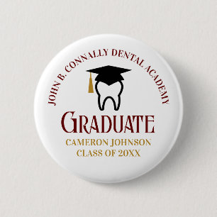 Macaron Rond 5 Cm Diplôme de l'école dentaire sur mesure Maroon Gold