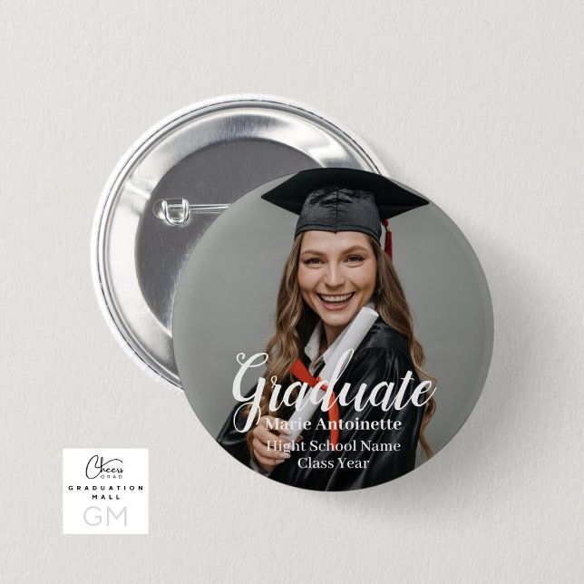 Macaron Rond 5 Cm Diplôme de photographie personnalisé (Personalized Graduate Photo Graduation Button)