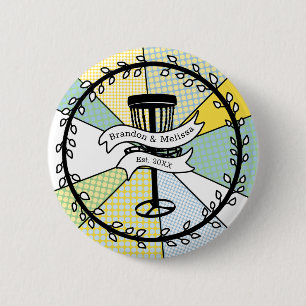Macaron Rond 5 Cm Disque Golf Personnalisé Couple Date Établie