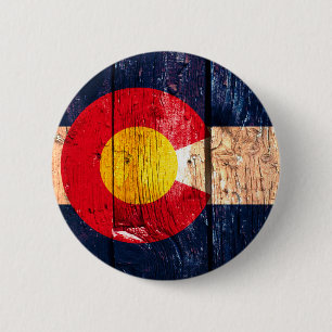 Macaron Rond 5 Cm Distressed rustic wooden Colorado state flag