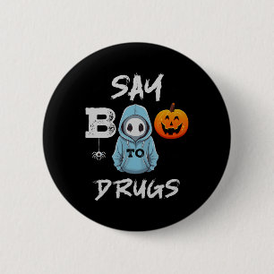 Macaron Rond 5 Cm Dites Boo À Drogues Drôle Halloween Red Ribbon Wee