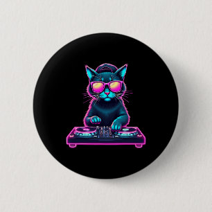 Macaron Rond 5 Cm Dj House Chat Rainbow Dj Chat Kitty