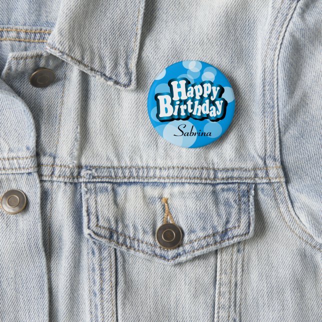 Macaron Rond 5 Cm do-it-yourself texte Joyeux anniversaire dans Blue (En situation)