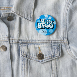 Macaron Rond 5 Cm do-it-yourself texte Joyeux anniversaire dans Blue