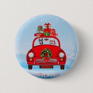 Macaron Rond 5 Cm Doberman Chien En Voiture Avec Le Père Noël