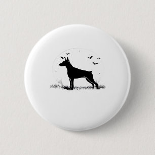 Macaron Rond 5 Cm Doberman Pinscher Chien � Halloween Lune Silhouett